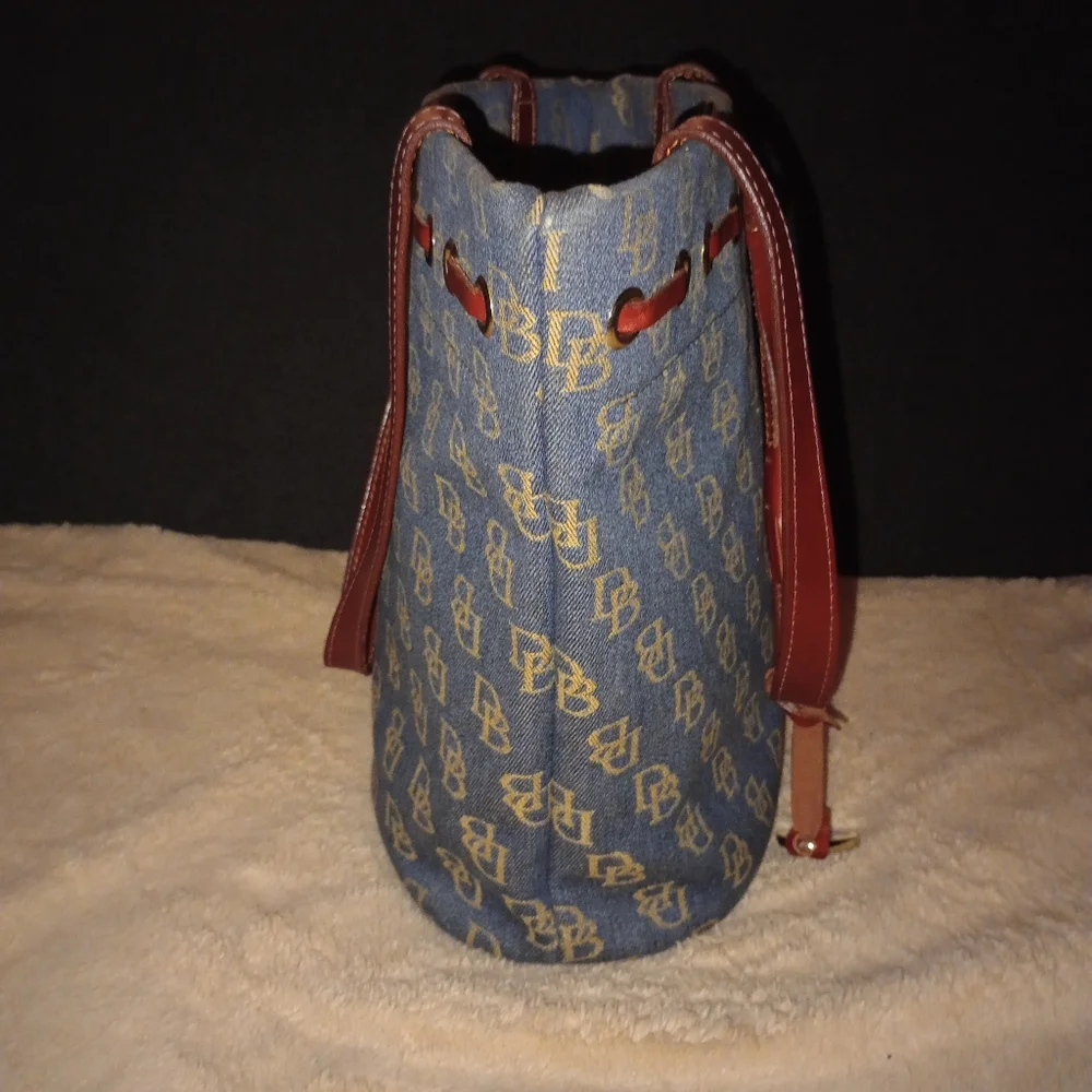 Dooney & Bourke Denim Logo Tote with Brown Leather Trim